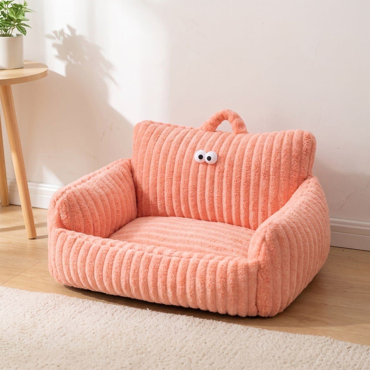 Cosy corner pet sofa, Peach fleece, Small (55 x 45cm)