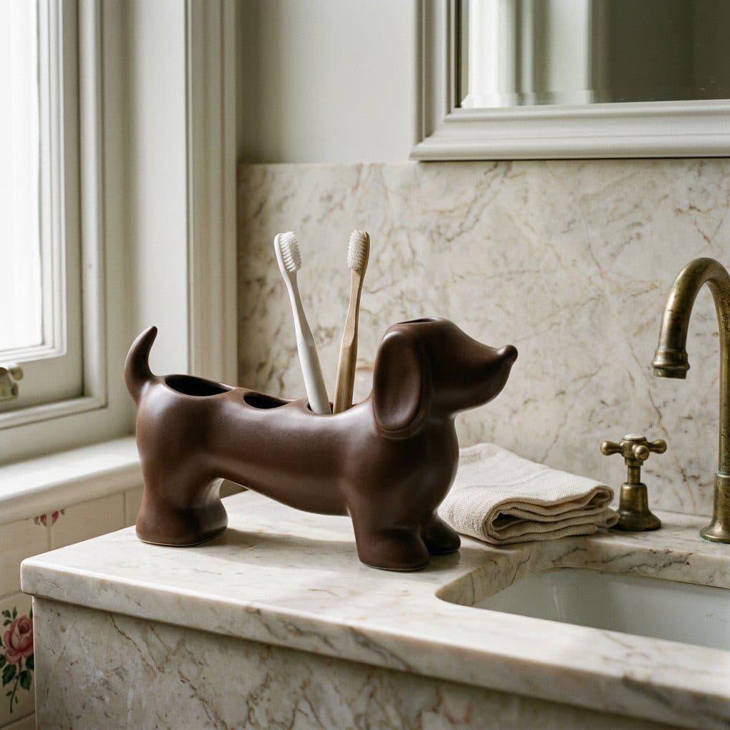Dachshund brush holder, Brown